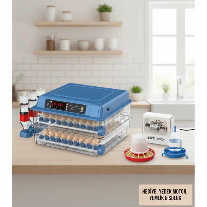 Tam Otomatik 120 Yumurta Kapasiteli Kuluçka Makinesi - Civciv Kaz Hindi Ördek İçin Kablosuz Kameralı Yedek Motorlu Set