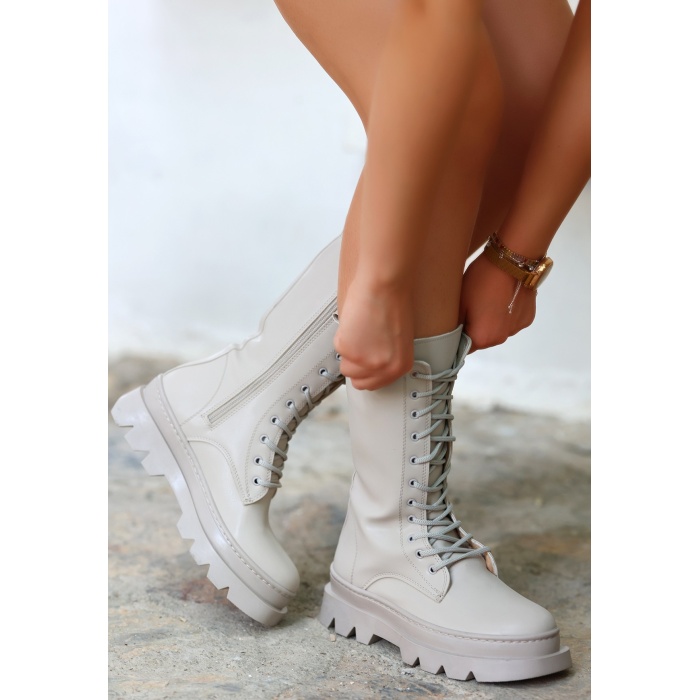 Toir Bej Cilt Bağcıklı Postal -