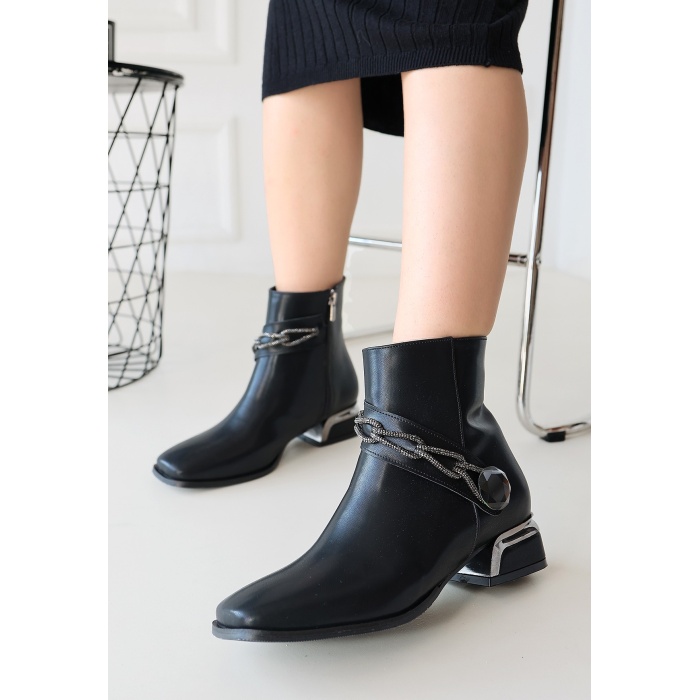 Roxani Siyah Cilt Topuklu Bot -