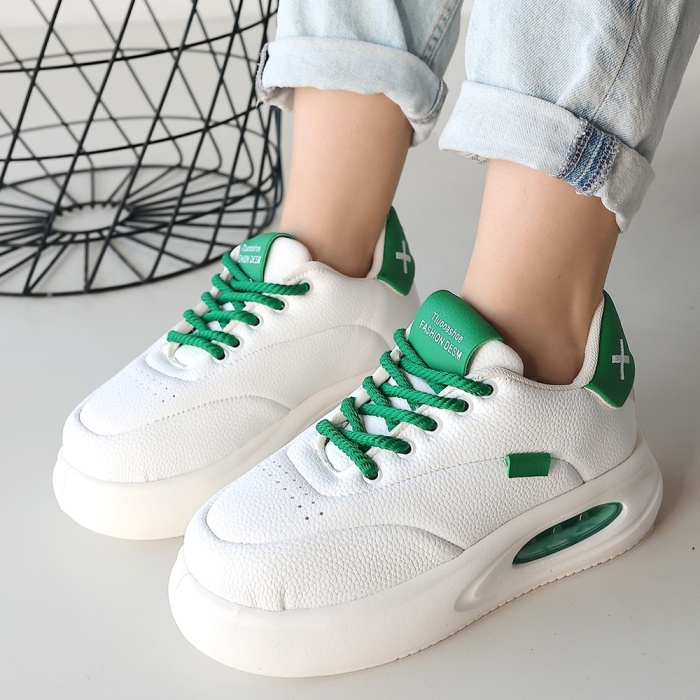 Chris Beyaz Cilt Yeşil Detaylı Bağcıklı Spor Ayakkabı -