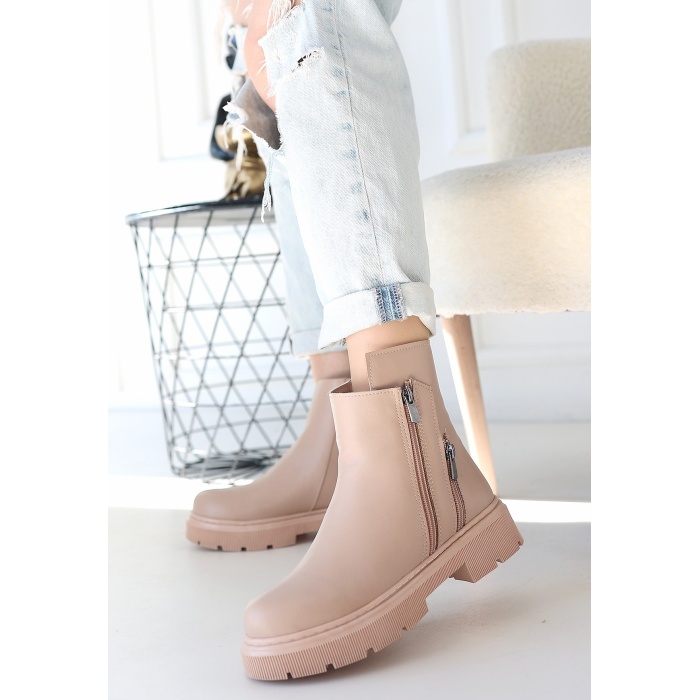 Menta Nude Cilt Fermuar Aksesuarlı Bot -