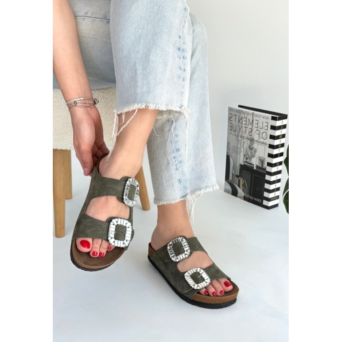 Nool Yeşil Nubuk Terlik -