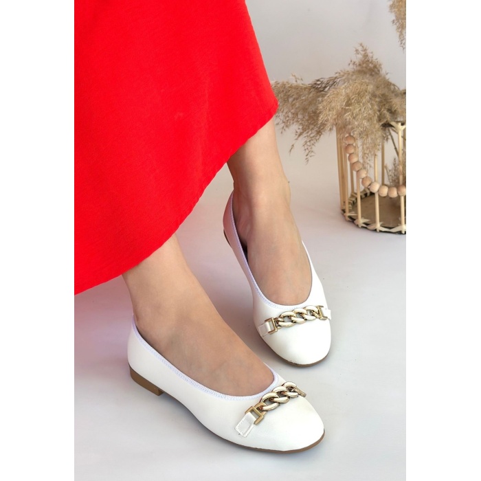 Cleo Beyaz Cilt Babet Ayakkabı -