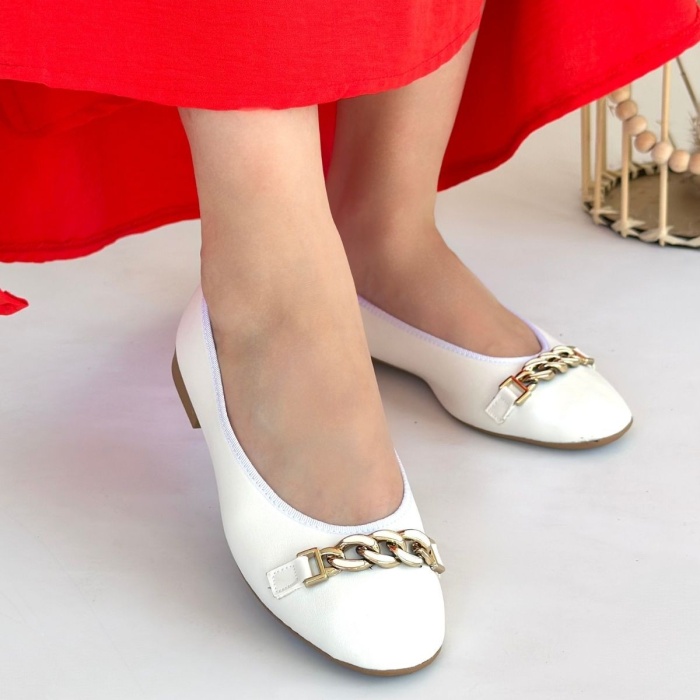 Cleo Beyaz Cilt Babet Ayakkabı -