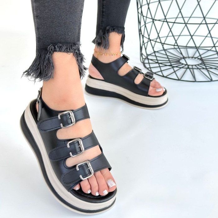 Jatay Siyah Cilt Sandalet -