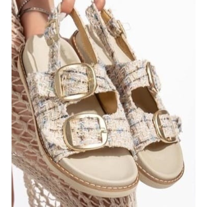 Olira Bej Simli Kemerli Sandalet -