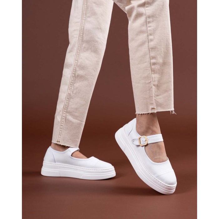 Lunni Beyaz Keten Spor Ayakkabı -