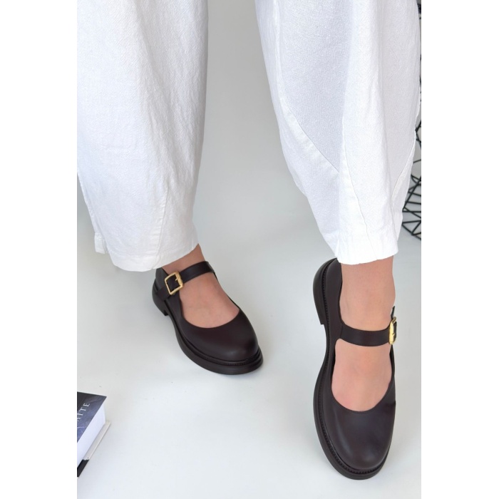 Yokox Kahverengi Cilt Oxford Ayakkabı -