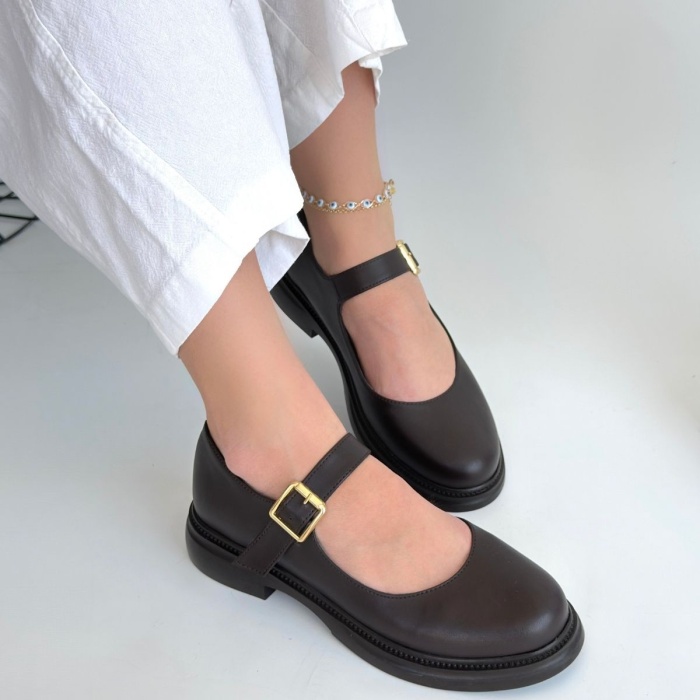 Yokox Kahverengi Cilt Oxford Ayakkabı -