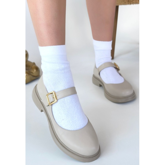 Yokox Bej Cilt Oxford Ayakkabı -