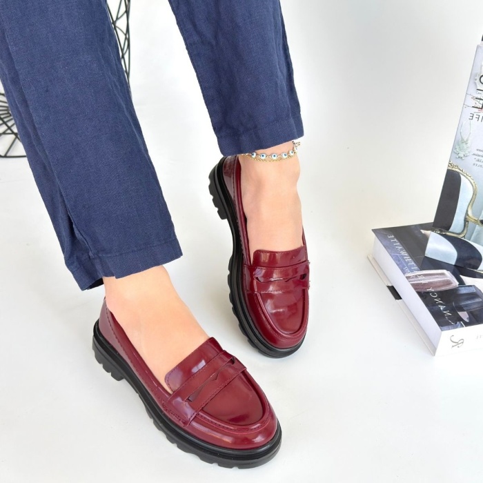 Narli Bordo Rugan Oxford Ayakkabı -