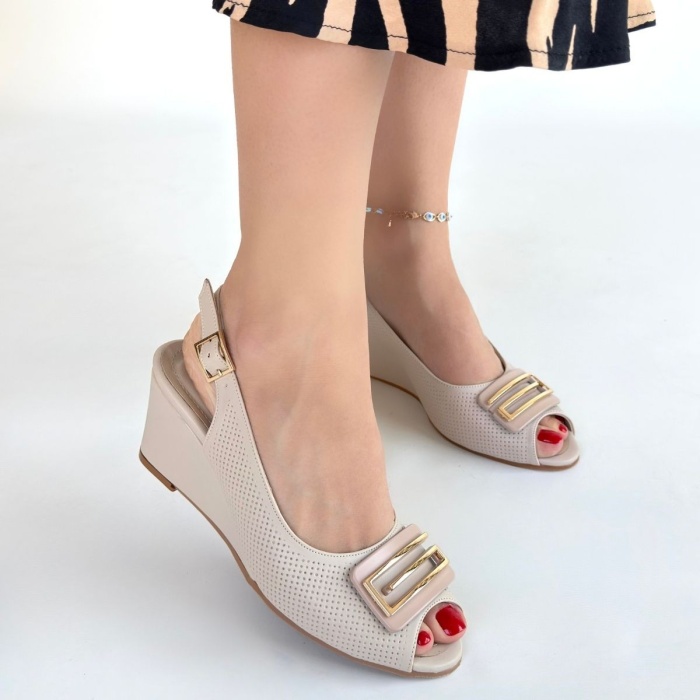 Mamba Bej Cilt Dolgu Topuk Ayakkabı -