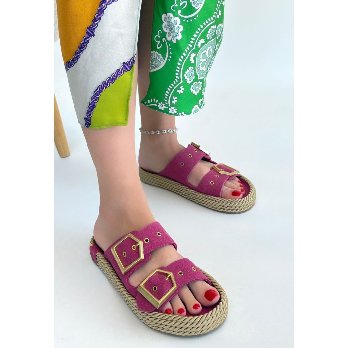 Loera Pemba Nubuk Çift Tokalı Terlik -