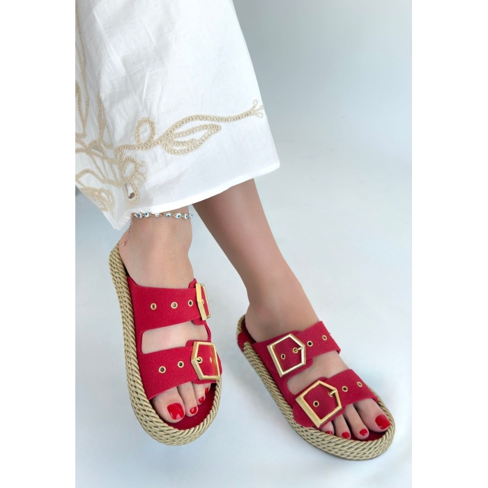 İces Kırmızı Nubuk Terlik -