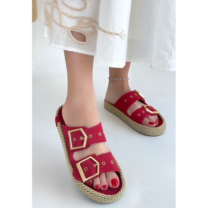 İces Kırmızı Nubuk Terlik -