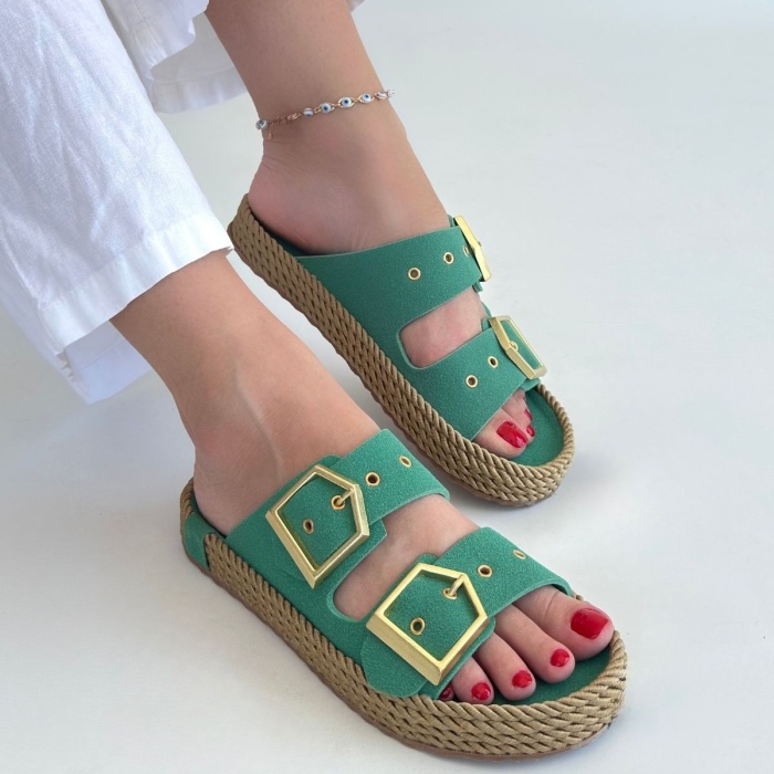 İces Yeşil Nubuk Terlik -