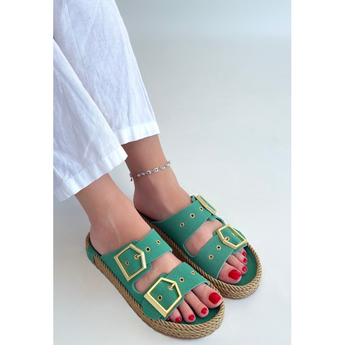 İces Yeşil Nubuk Terlik -