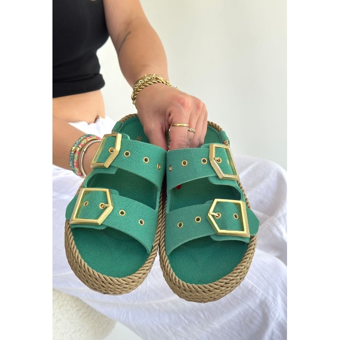 İces Yeşil Nubuk Terlik -
