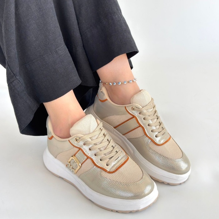 Tanwe Bej Cilt Bağcıklı Spor Ayakkabı -