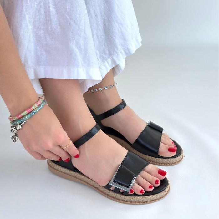 Andana Siyah Cilt Sandalet -