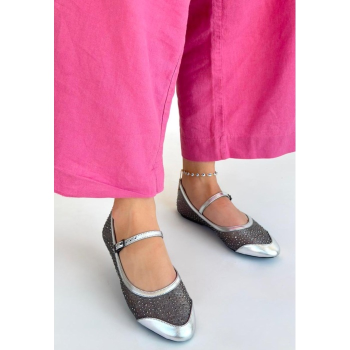 Toyan Gümüş Cilt Babet Ayakkabı -