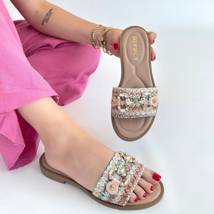 Gonne Renkli Hasır Dokuma Terlik -