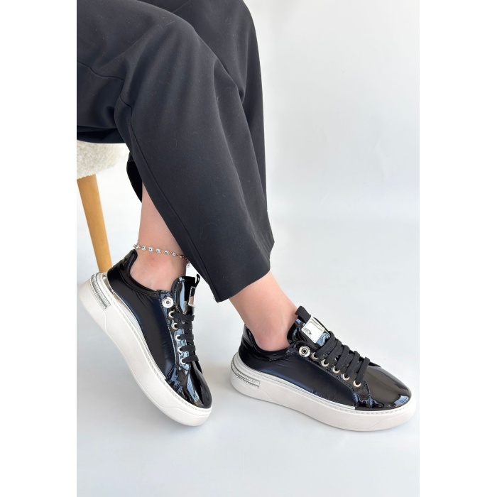 Hley Siyah Rugan Paraşüt Detaylı Bağcıklı Spor Ayakkabı -