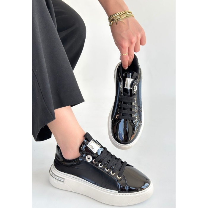 Hley Siyah Rugan Paraşüt Detaylı Bağcıklı Spor Ayakkabı -