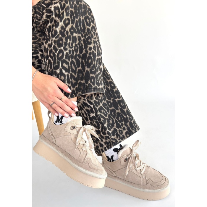 Muden Bej Süet Bağcıklı Bot -