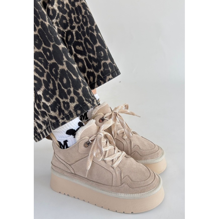 Muden Bej Süet Bağcıklı Bot -