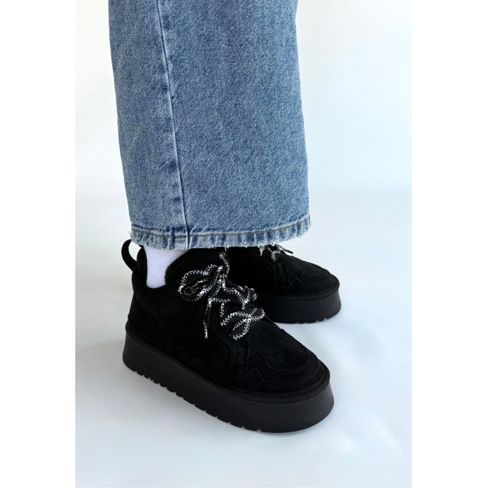 Muden Siyah Süet Bağcıklı Bot -