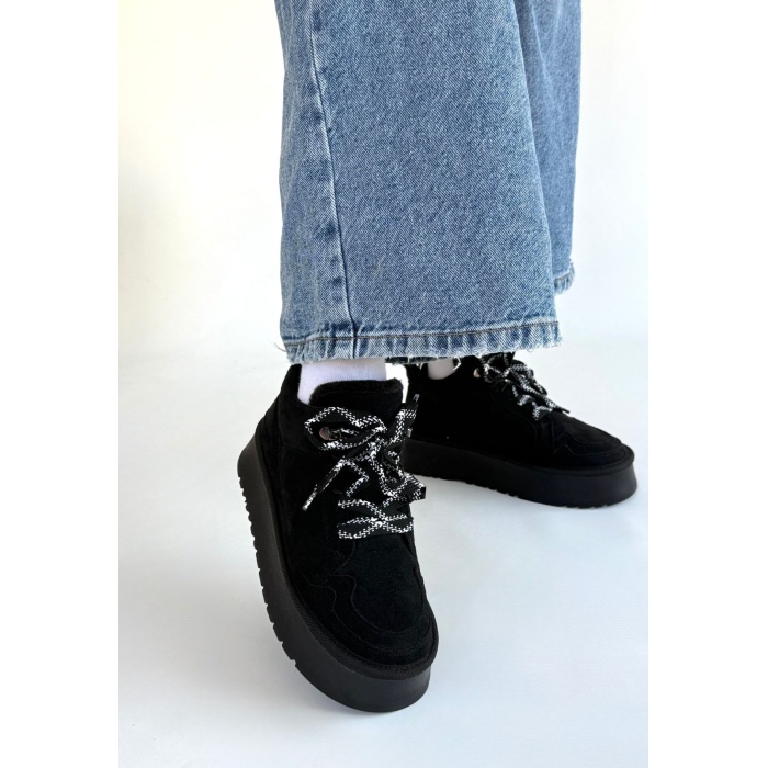 Muden Siyah Süet Bağcıklı Bot -