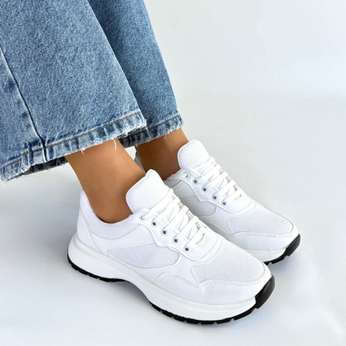 Slar Beyaz Cilt Bağcıklı Spor Ayakkabı -