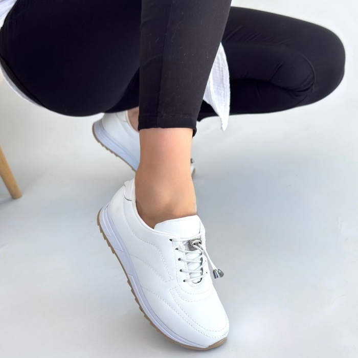 Finna Beyaz Cilt Bağcıklı Spor Ayakkabı -