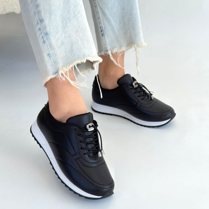 Finna Siyah Cilt Bağcıklı Spor Ayakkabı -