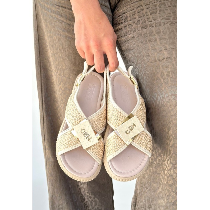 Cate Bej Hasır Cilt Sandalet -