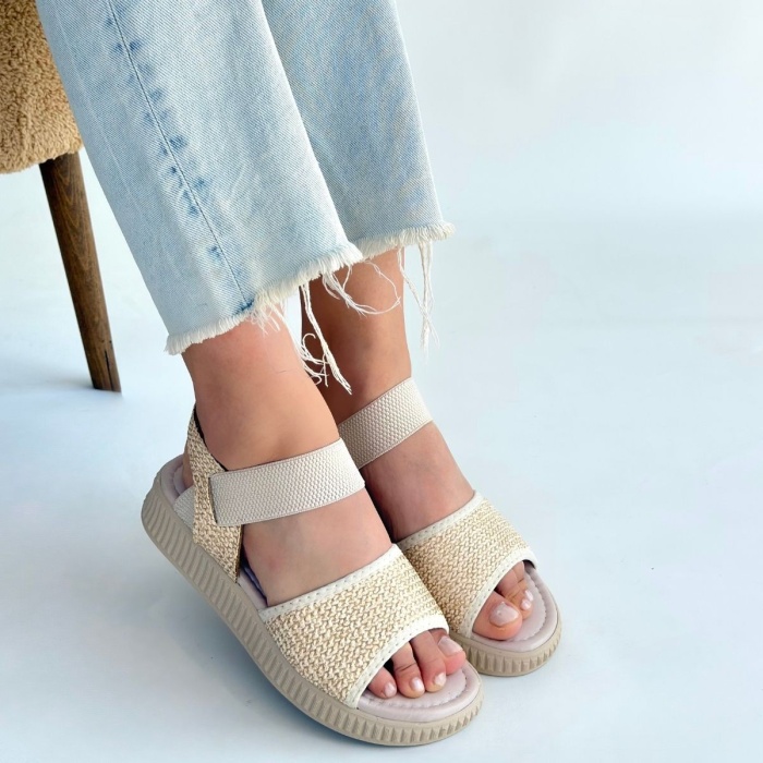 Jake Bej Hasır Cilt Sandalet -