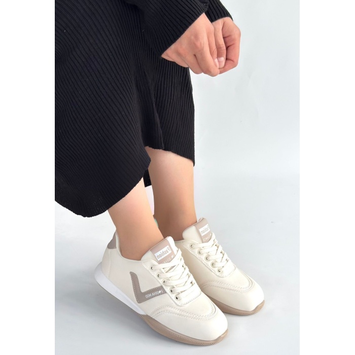 Jowen Bej Cilt Vizon Detaylı Bağcıklı Spor Ayakkabı -