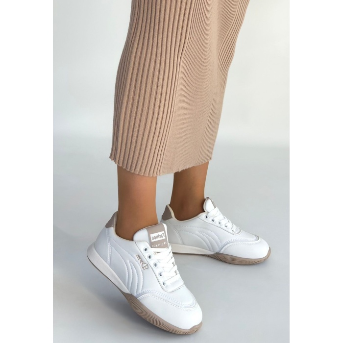 Tawen Beyaz Cilt Bağcıklı Spor Ayakkabı -