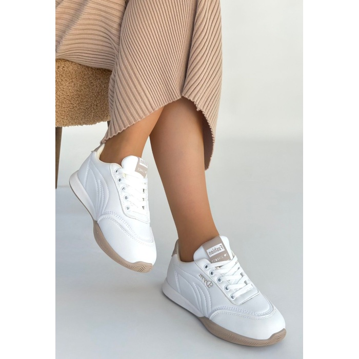 Tawen Beyaz Cilt Bağcıklı Spor Ayakkabı -