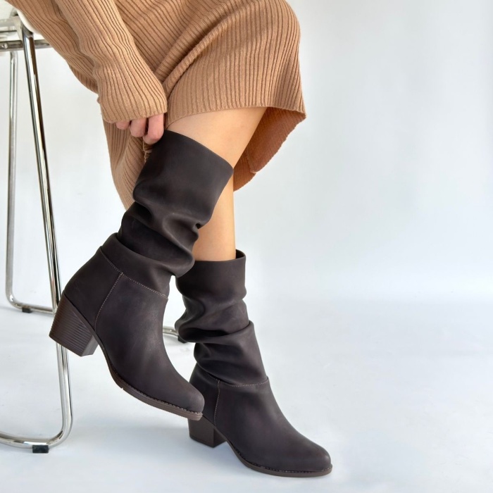 Yior Kahverengi Nubuk Topuklu Bot -