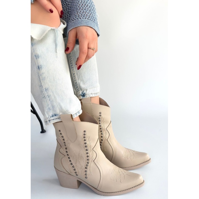 Matin Bej Cilt Topuklu Bot -