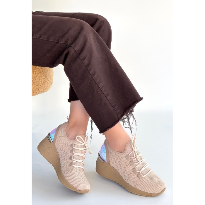 Weor Bej Triko Bağcıklı Spor Ayakkabı -