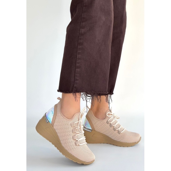 Weor Bej Triko Bağcıklı Spor Ayakkabı -