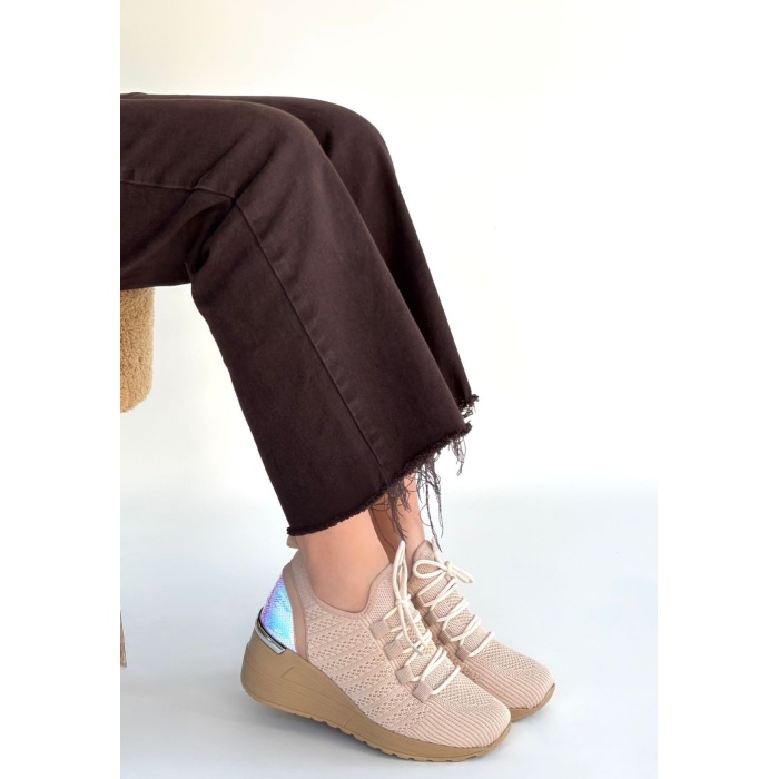 Weor Bej Triko Bağcıklı Spor Ayakkabı -