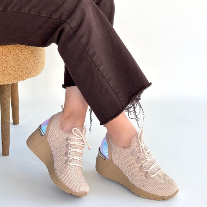 Weor Bej Triko Bağcıklı Spor Ayakkabı -