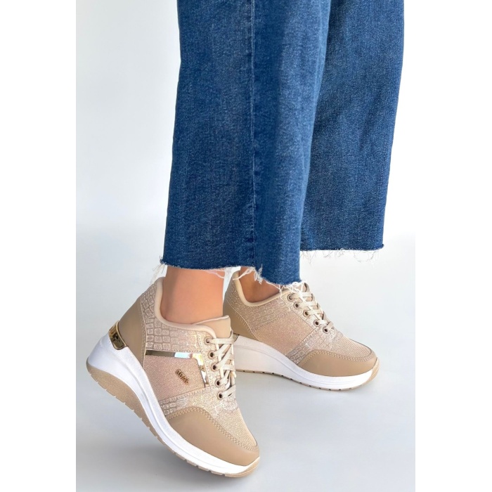 Geja Bej Cilt Bağcıklı Spor Ayakkabı -