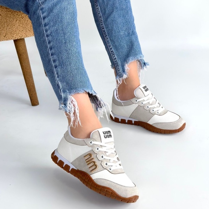 Marje Beyaz Cilt Bağcıklı Spor Ayakkabı -