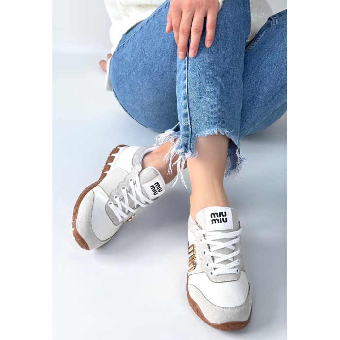 Marje Beyaz Cilt Bağcıklı Spor Ayakkabı -