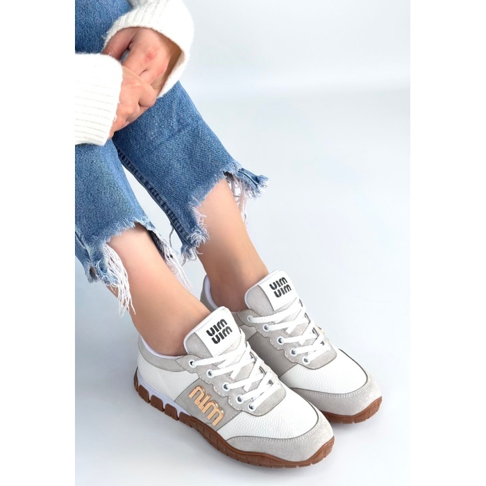 Marje Beyaz Cilt Bağcıklı Spor Ayakkabı -